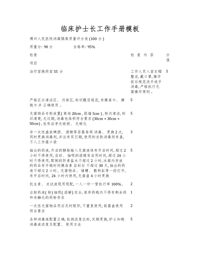 临床护士长工作手册模板-医护课栈