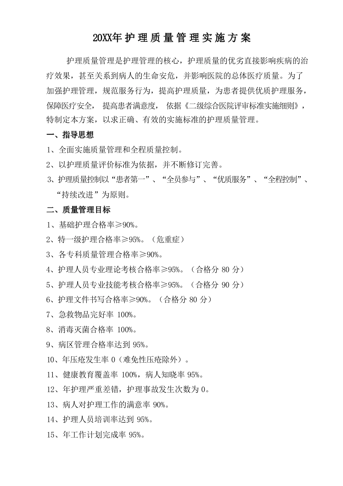 护理质量管理实施方案-医护课栈